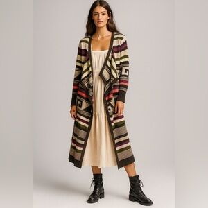 Free People Rolla Costa open sweater duster cardigan with southwestern motif. M